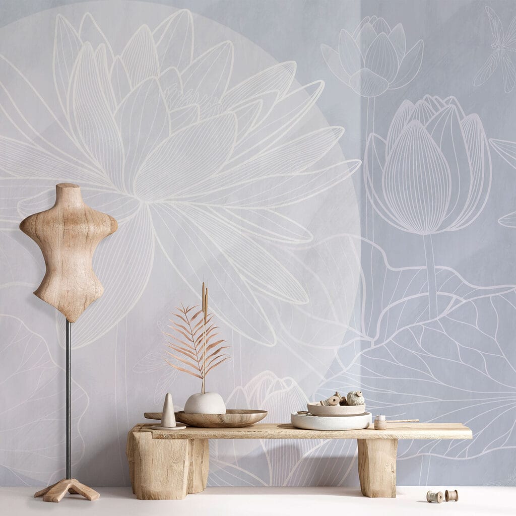 White flower drawing on a grey background