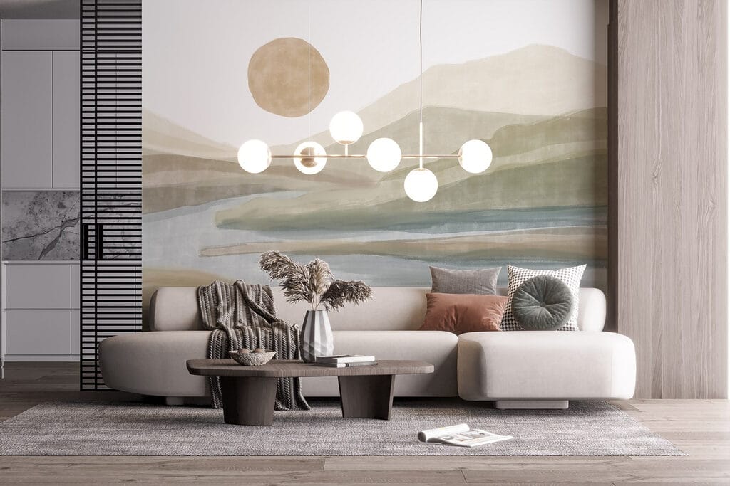 Watercolor painting of a river and mountains Watercolor painting of a river and mountains