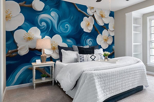 Delicate blooms dancing on blue waves Delicate blooms dancing on blue waves