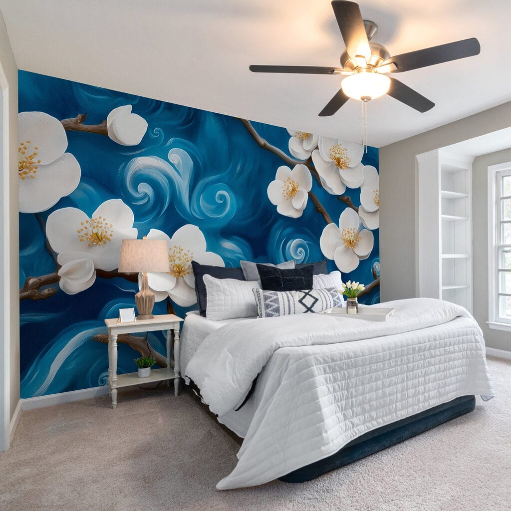 Delicate blooms dancing on blue waves