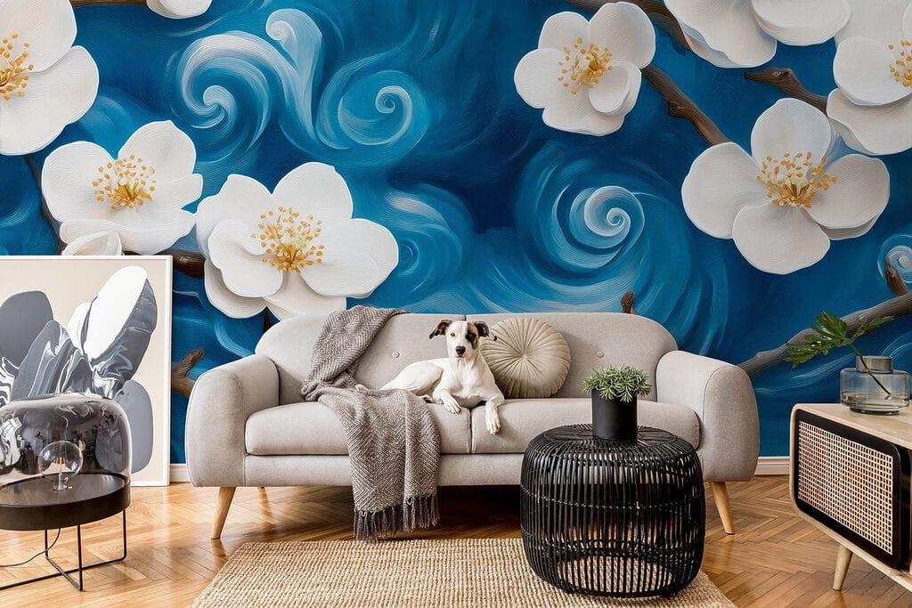 Delicate blooms dancing on blue waves