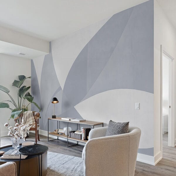 White and grey wall with geometric shapes