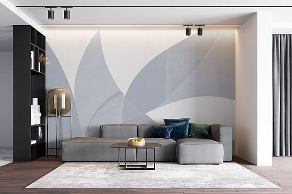 White and grey wall with geometric shapes