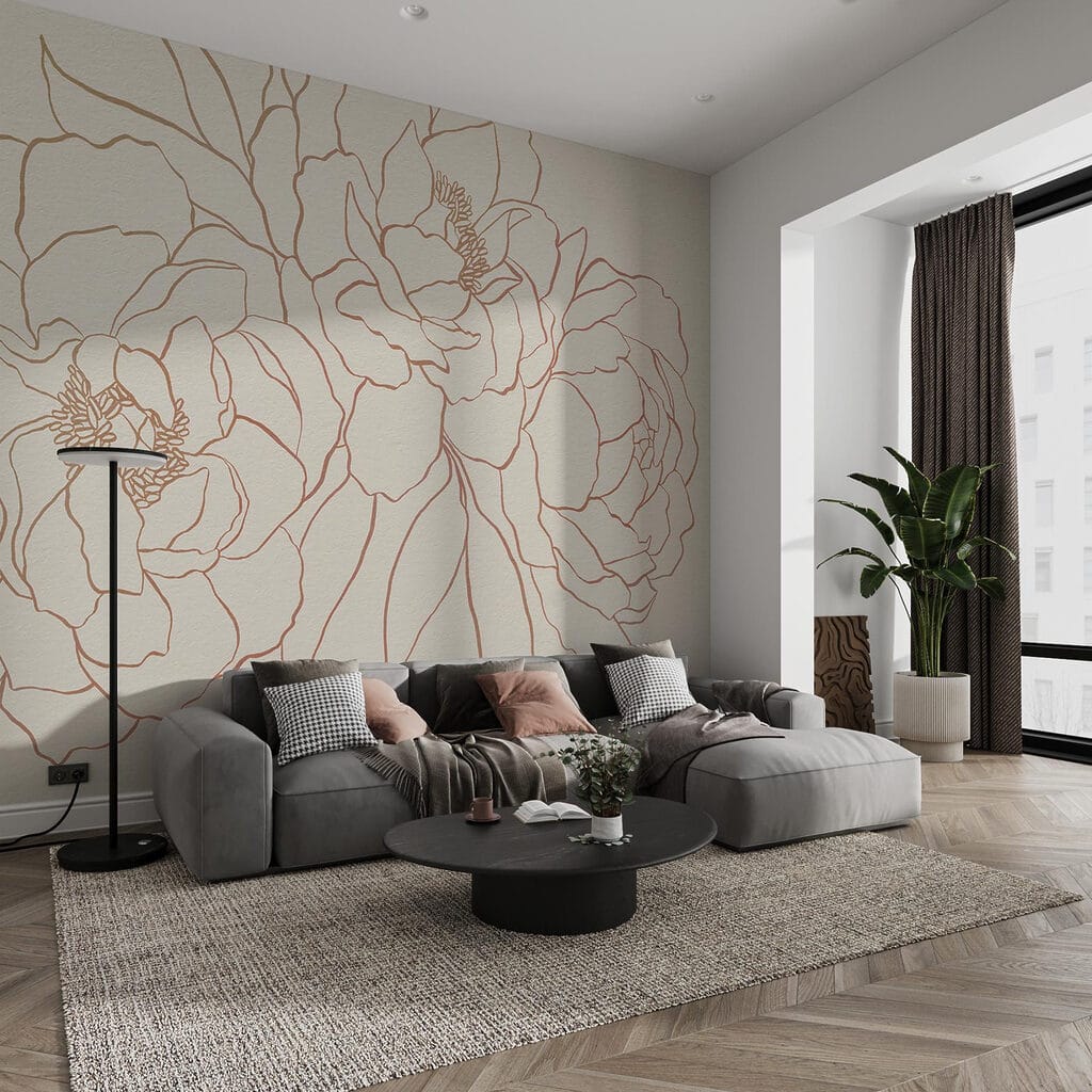 Drawing of flowers on a white surface Drawing of flowers on a white surface