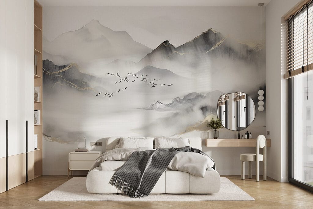 Birds flying in the clouds