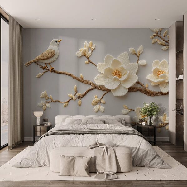 Bird on a branch with flowers Bird on a branch with flowers