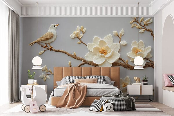 Bird on a branch with flowers Bird on a branch with flowers