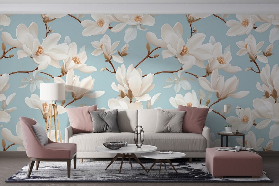 Wall murals Pattern of white flowers - Image 3