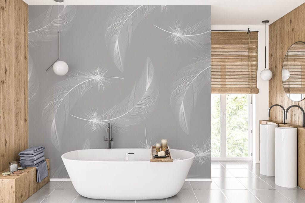 White feathers on a gray background