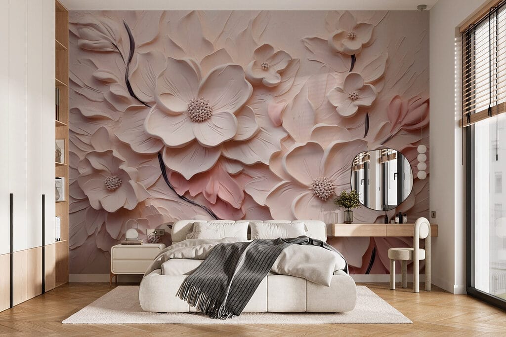 White and pink flowers on a white surface