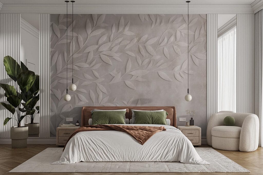 White leaf design on a wall