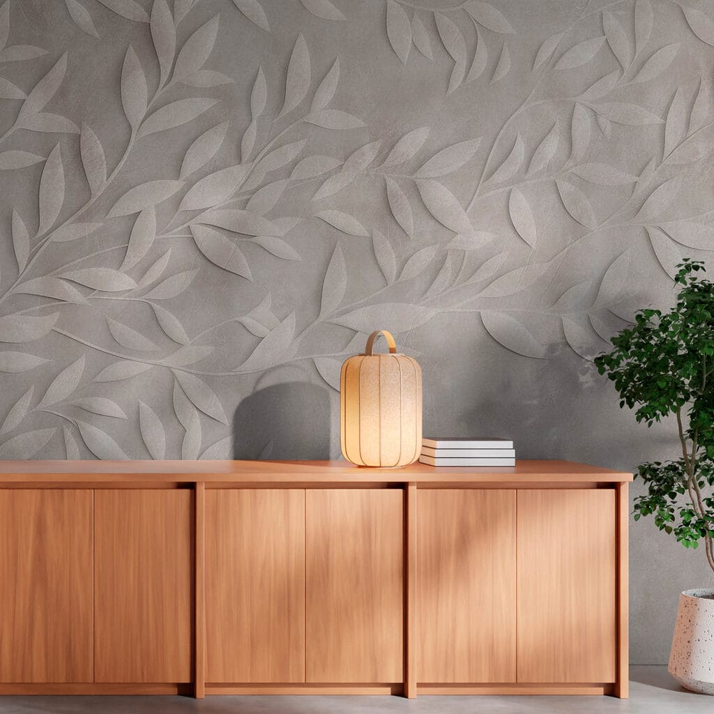 White leaf design on a wall