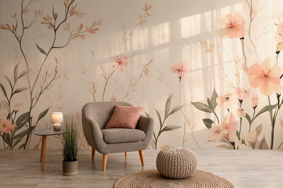 Wallpaper with flowers and leaves Wallpaper with flowers and leaves