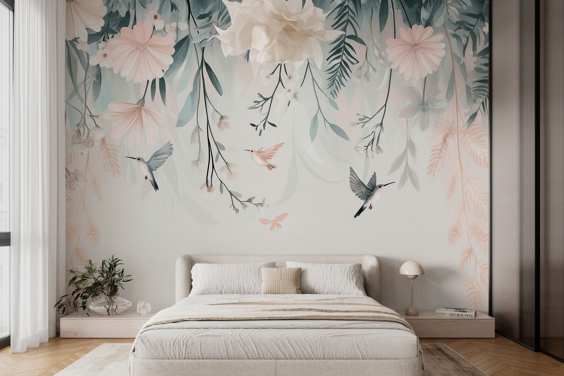 Bird flying over flowers Bird flying over flowers