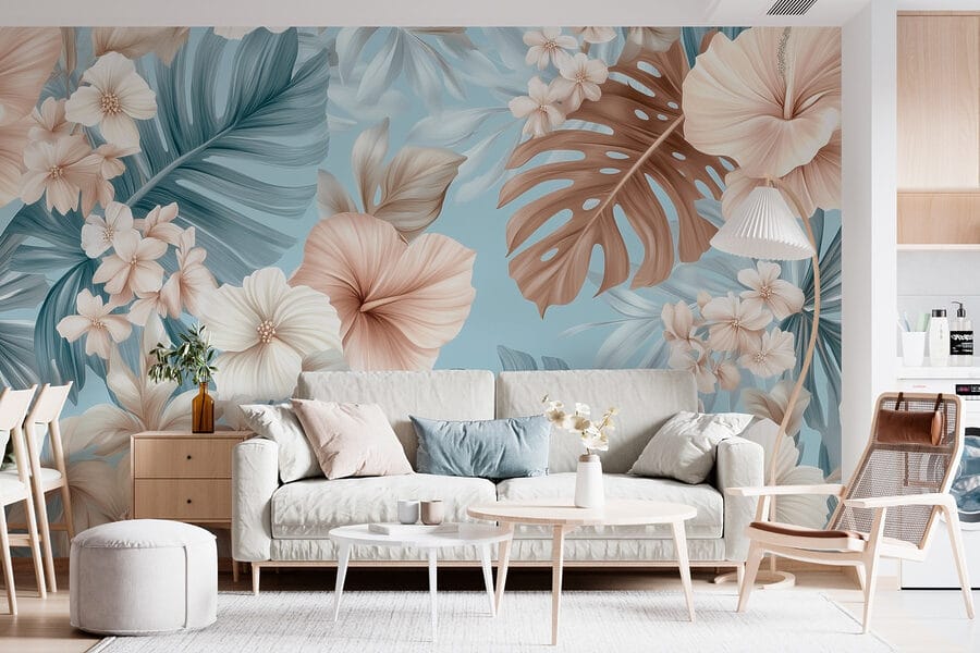 Floral pattern with white and brown flowers