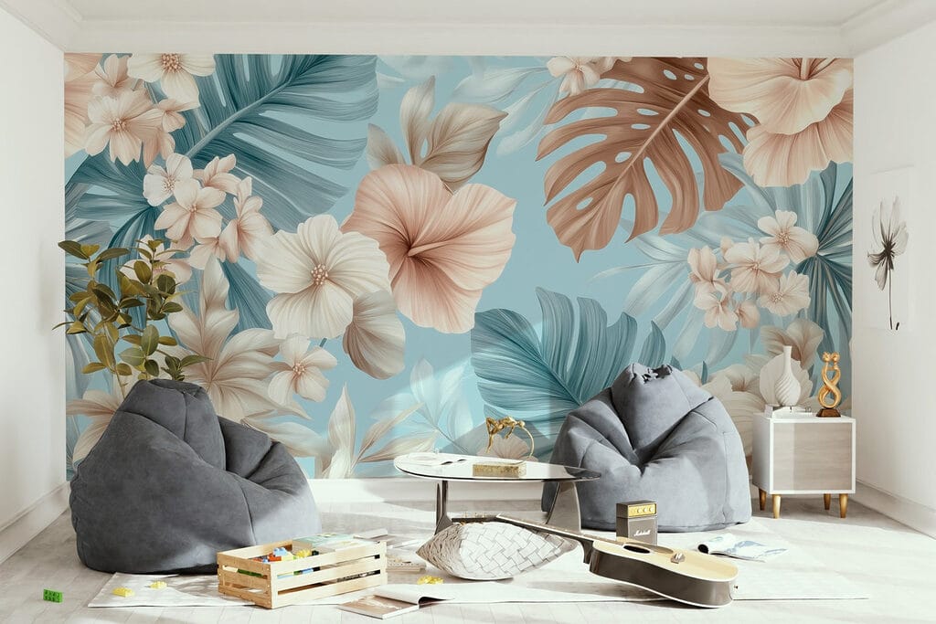 Floral pattern with white and brown flowers