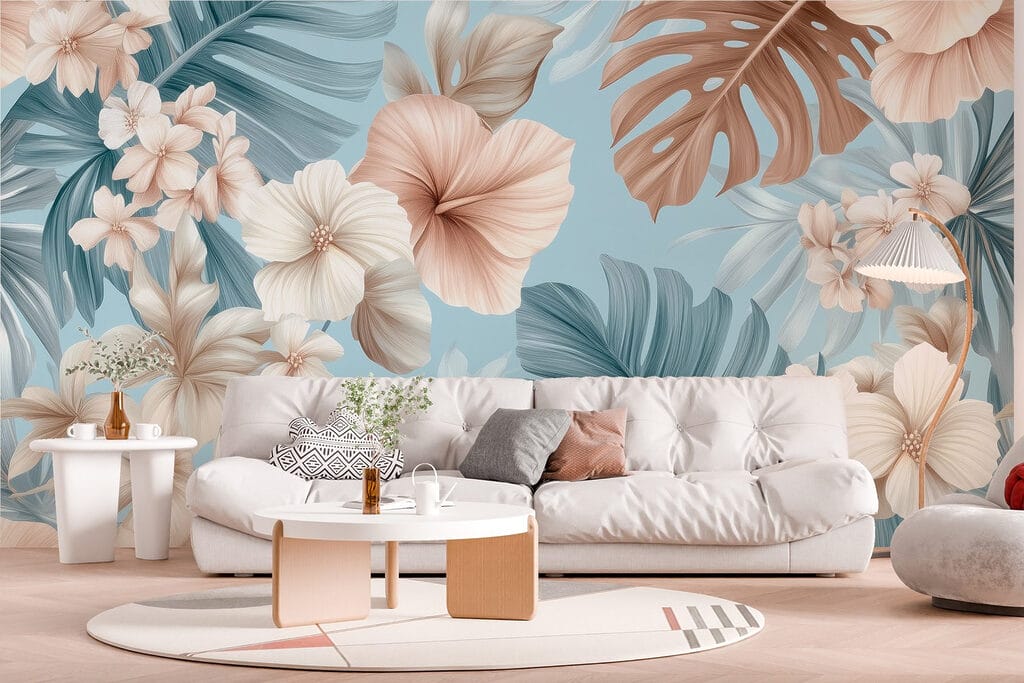 Floral pattern with white and brown flowers