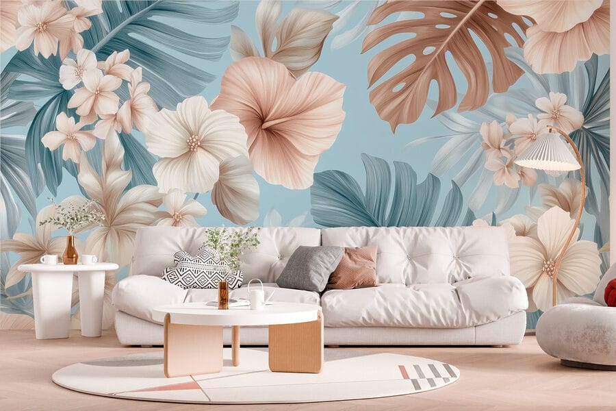 Floral pattern with white and brown flowers