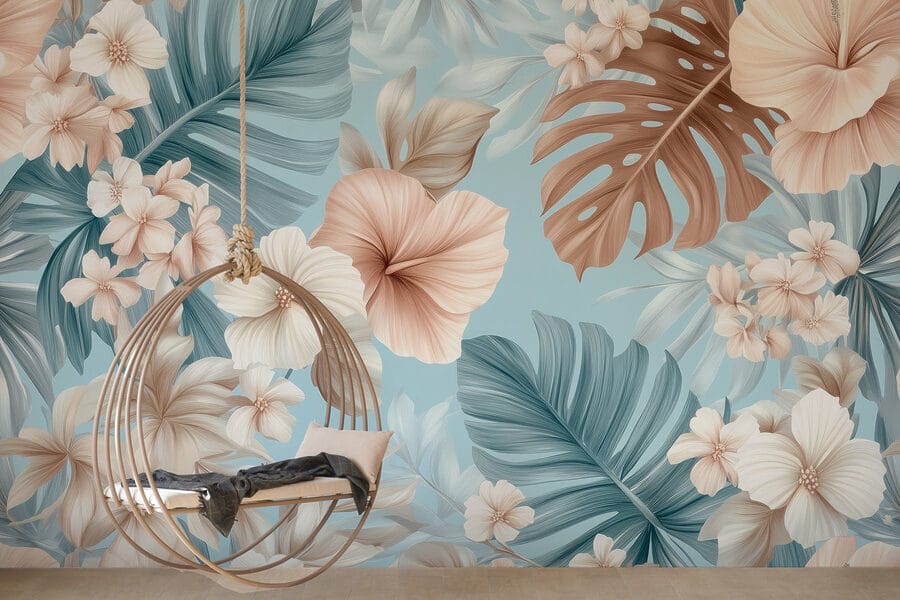 Floral pattern with white and brown flowers