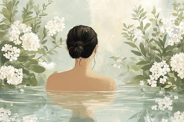 Woman in water with flowers Woman in water with flowers