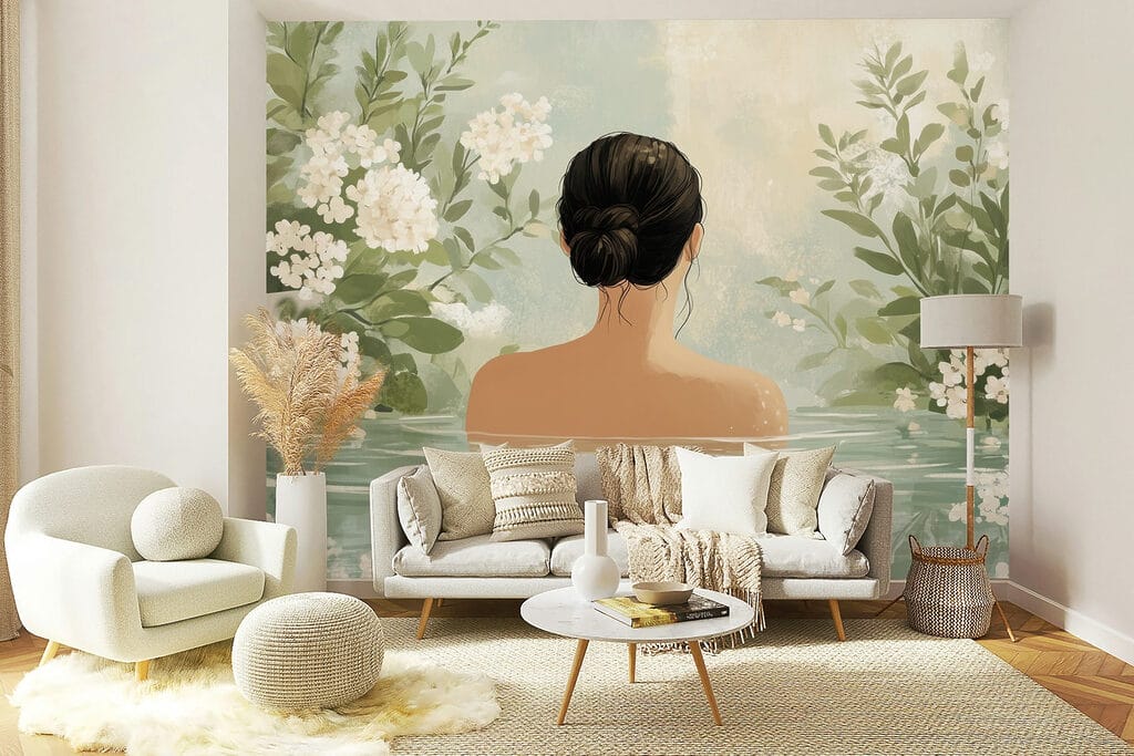 Woman in water with flowers