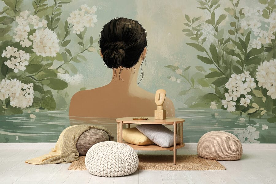 Woman in water with flowers