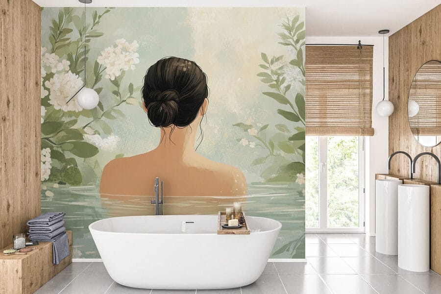 Woman in water with flowers
