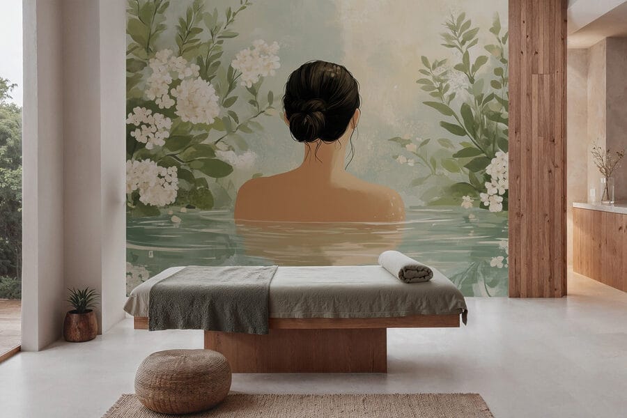 Woman in water with flowers