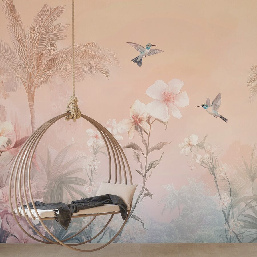 Wall murals Group of birds flying over flowers - Image 2