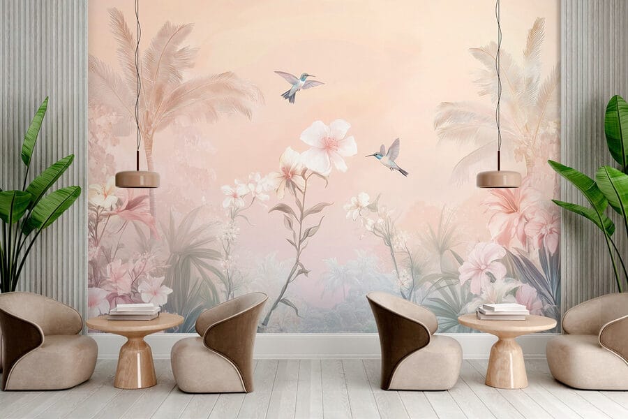 Wall murals Group of birds flying over flowers - Image 4