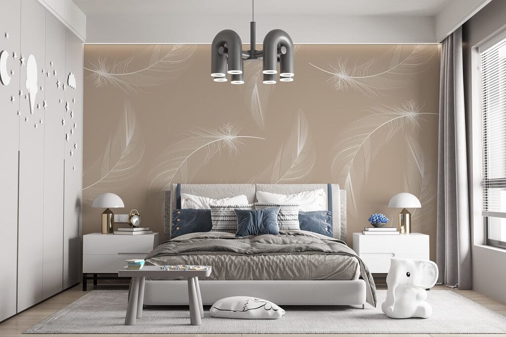 White feathers on a brown background