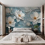 Painting of white flowers on a blue background Wall mural Painting of white flowers on a blue background