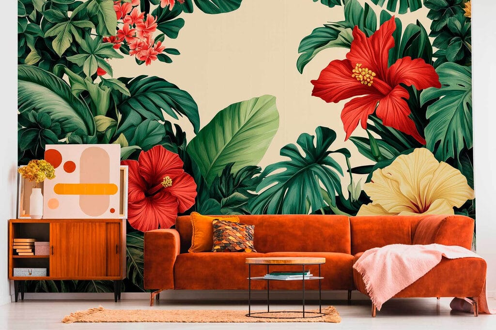 Group of flowers and leaves