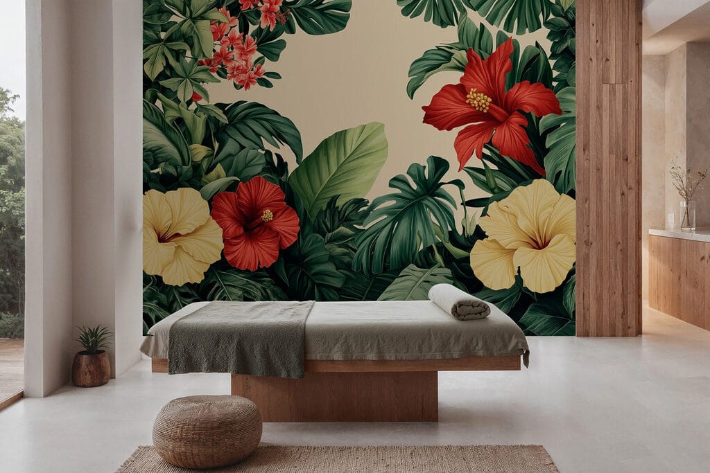 Group of flowers and leaves