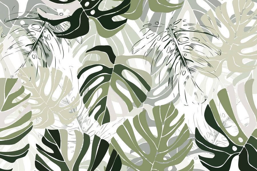 Wall murals Pattern of leaves on a white background - Image 4