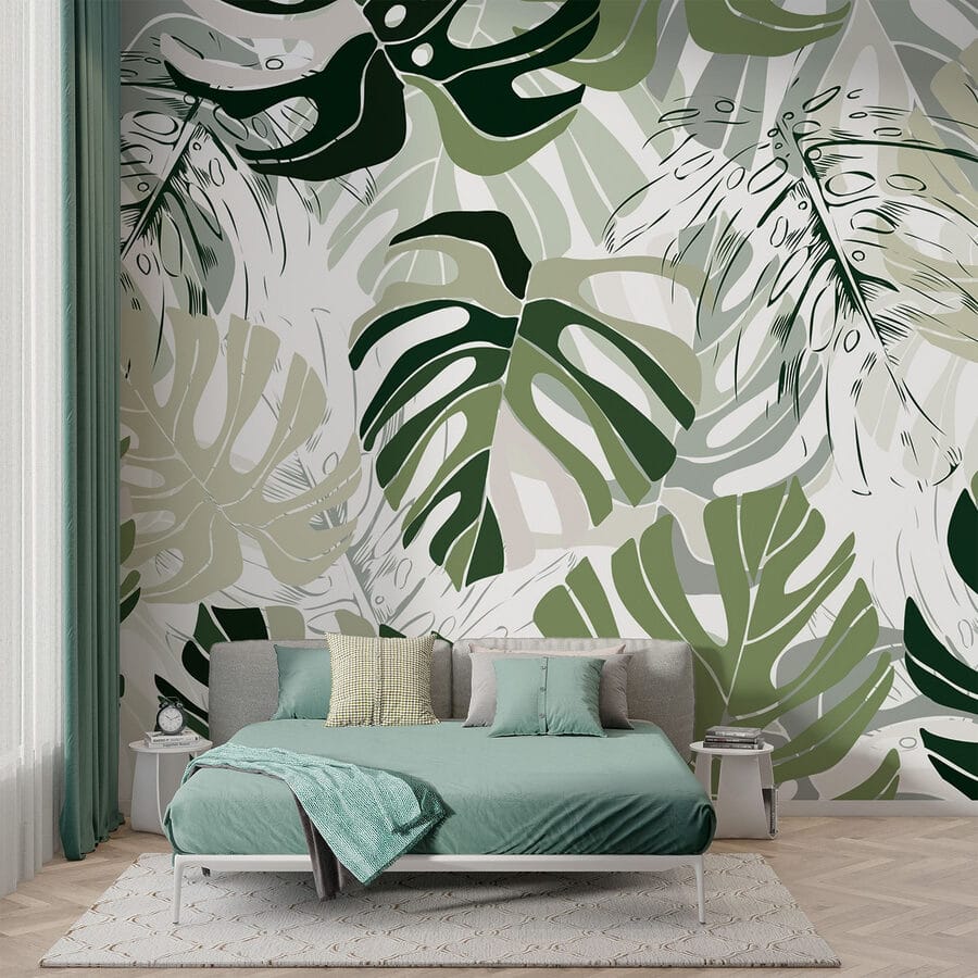 Wall murals Pattern of leaves on a white background