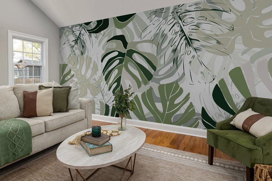 Wall murals Pattern of leaves on a white background - Image 2