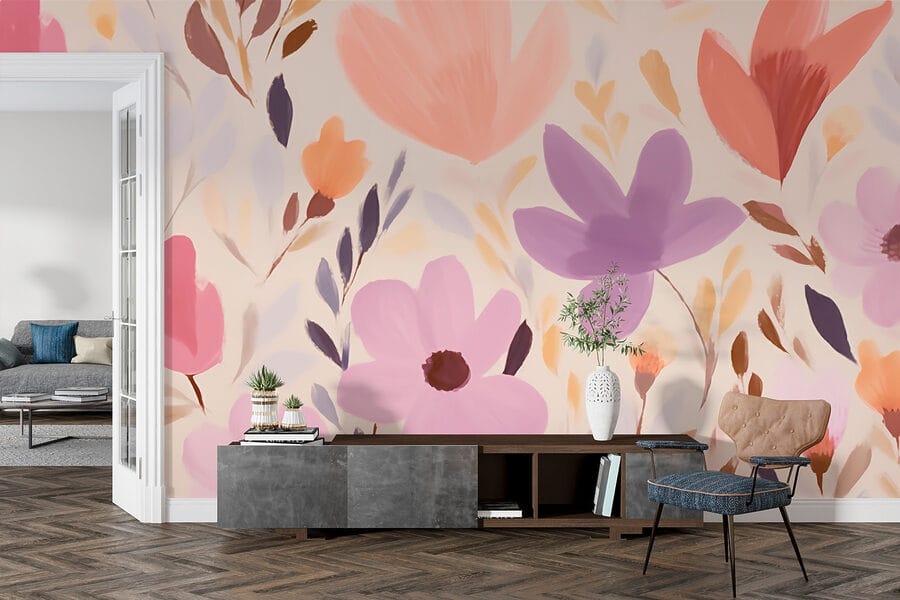 Wall murals Painting of flowers and leaves