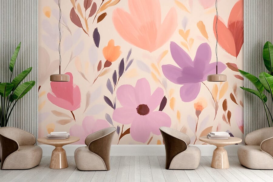 Wall murals Painting of flowers and leaves - Image 3