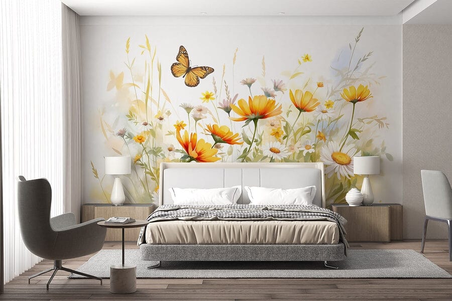 Butterfly flying over flowers Butterfly flying over flowers