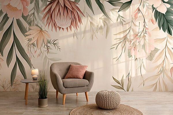 Wall murals Wall murals Floral border with leaves and flowers (SKU: w03019)