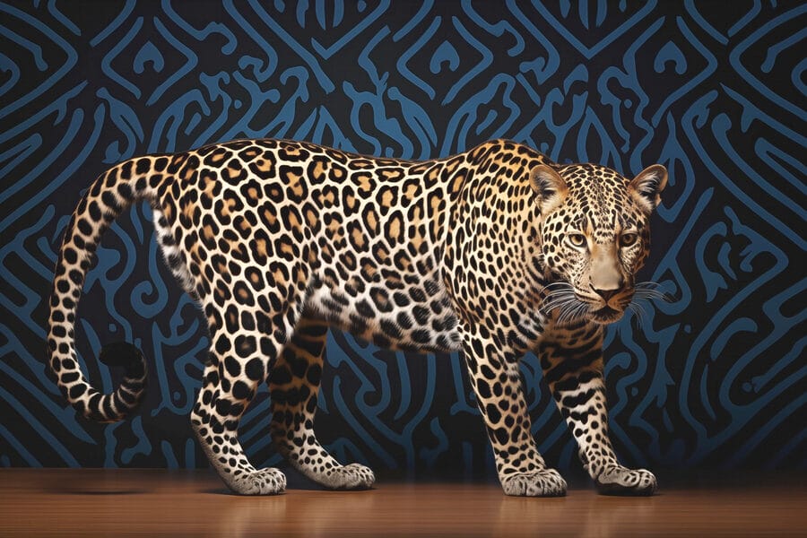 Leopard standing on a wood floor
