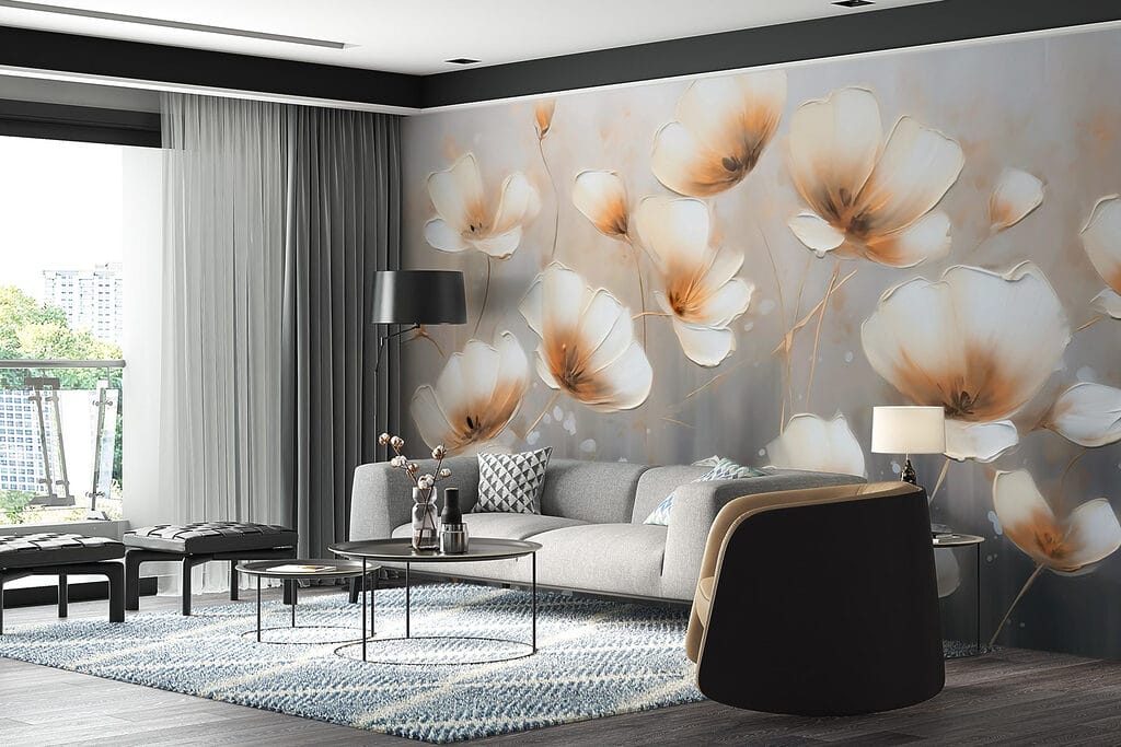 Painting of flowers on a grey background