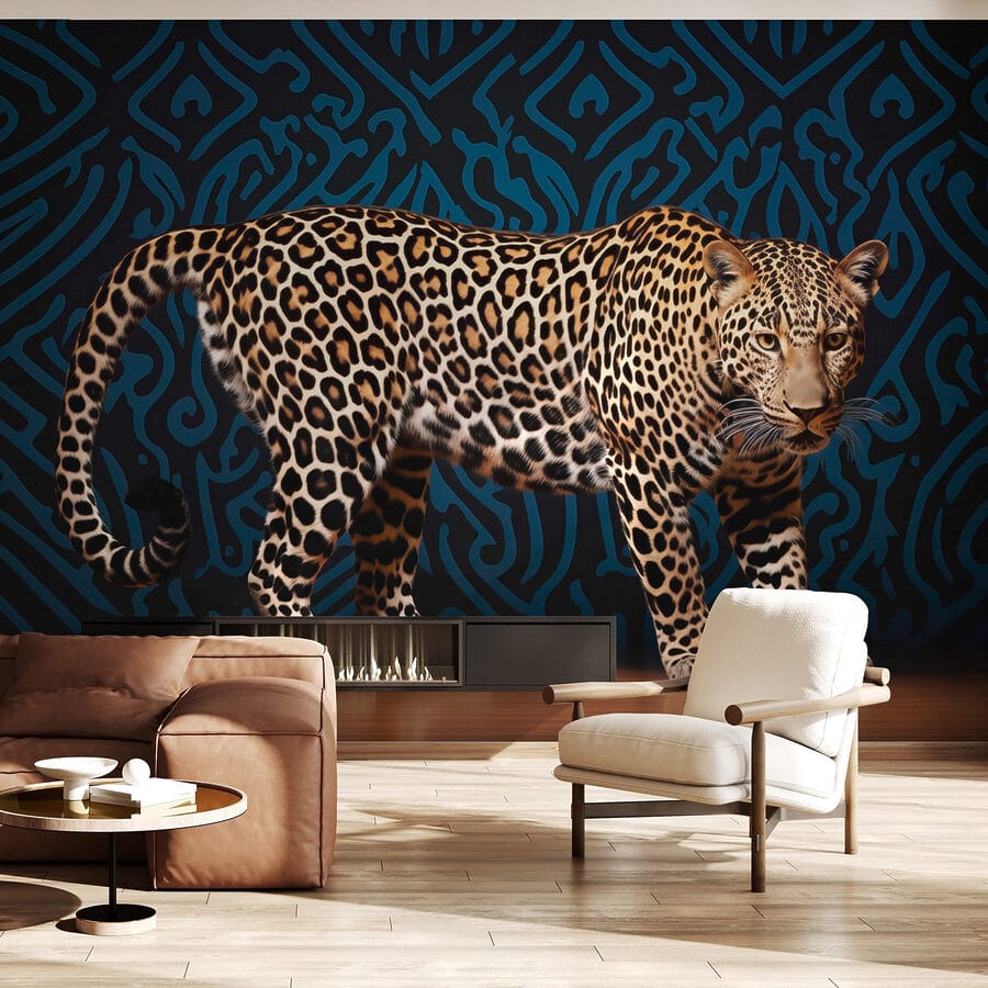 Leopard standing on a wood floor