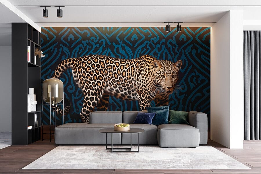 Leopard standing on a wood floor