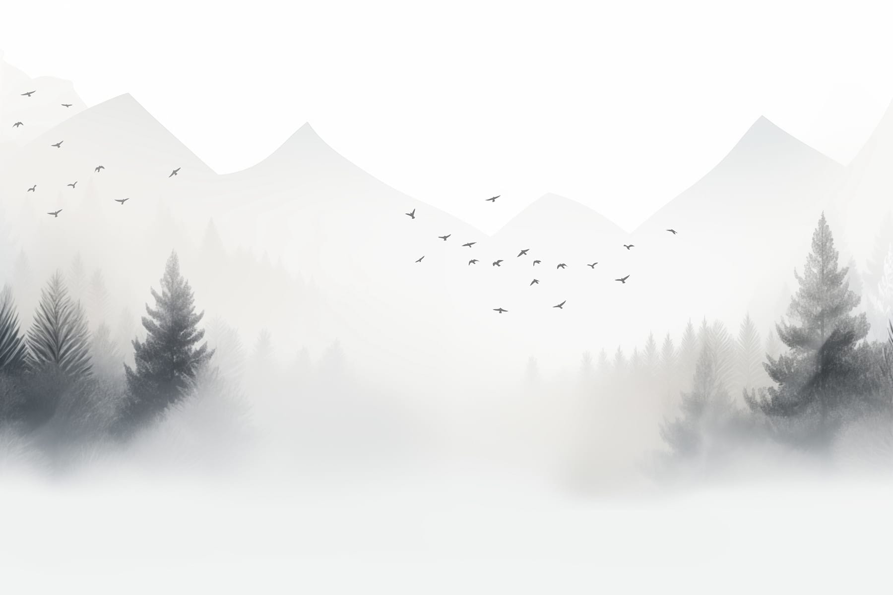 Birds flying over a foggy forest Birds flying over a foggy forest