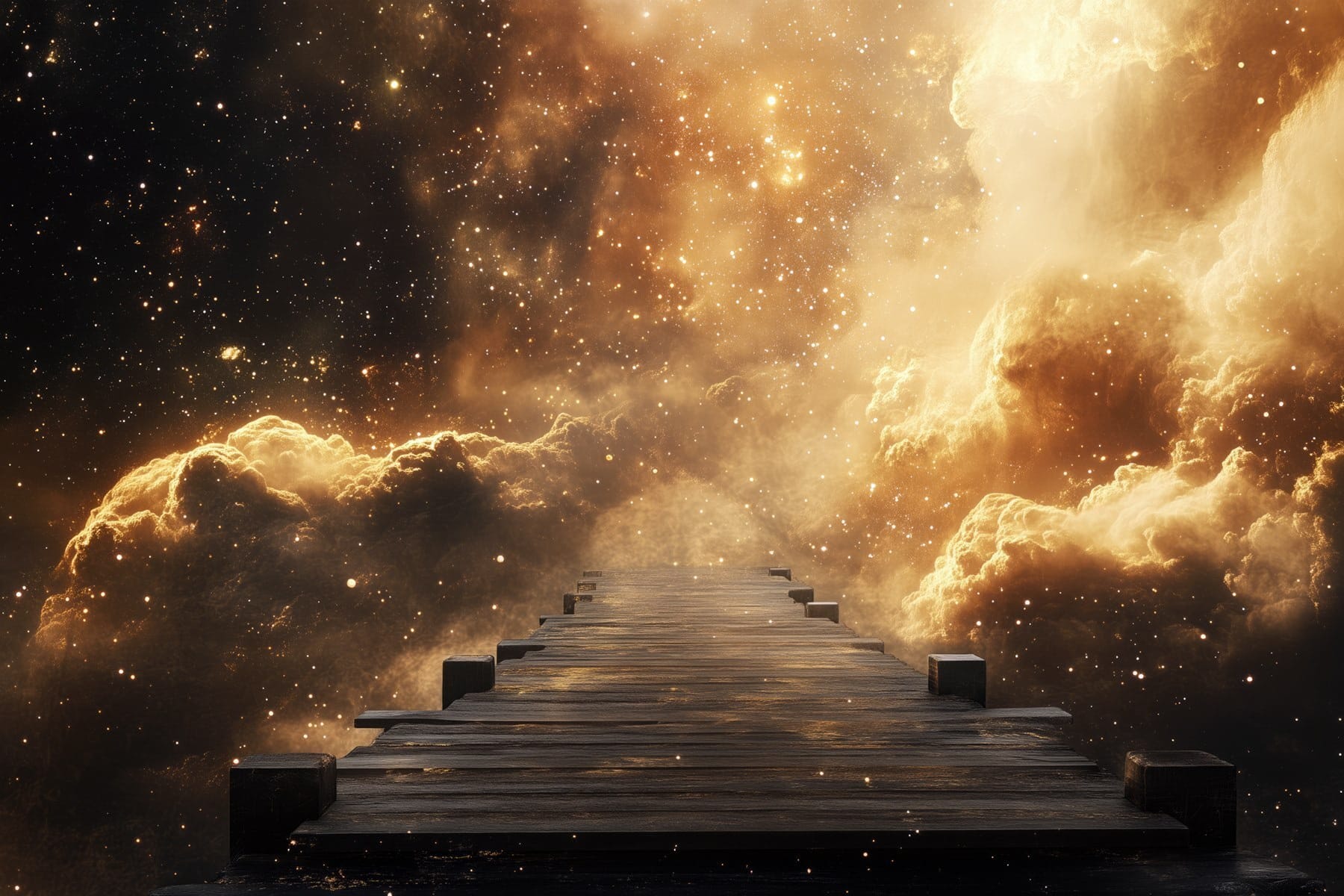 Wooden bridge leading to clouds Wooden bridge leading to clouds