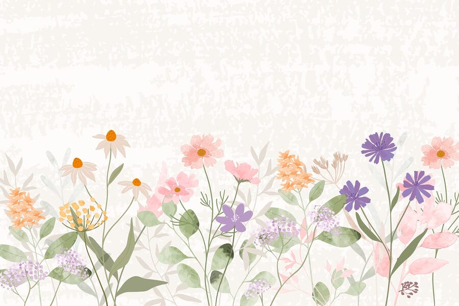 Row of flowers with leaves Row of flowers with leaves