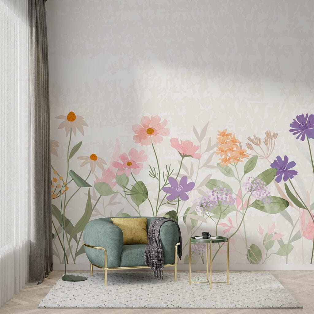 Row of flowers with leaves