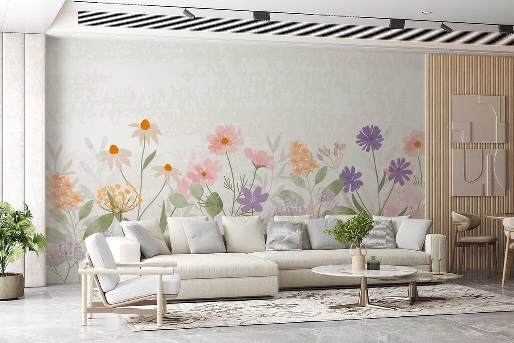 Row of flowers with leaves